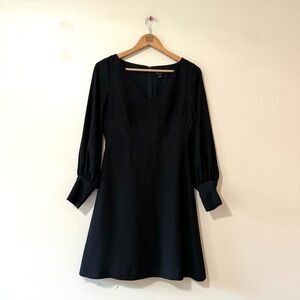 Ann Taylor Black V-Neck Long Sleeve A-Line Dress